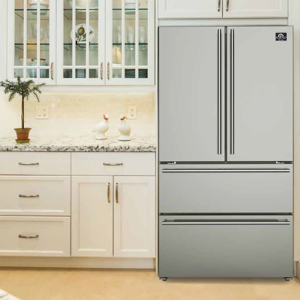 FORNO Appliance Package - 48" Gas Burner, Electric Oven Range, Range Hood, 36" Refrigerator, Dishwasher, AP-FFSGS6156-48-21