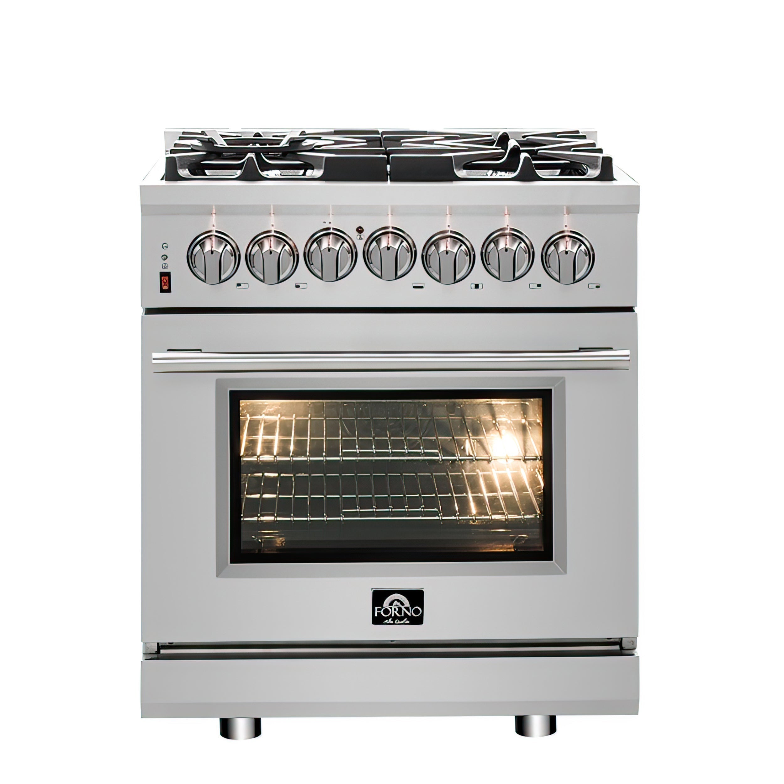 FORNO Appliance Package - 30" Dual Fuel Range, 30" Range Hood, 60" Refrigerator, Dishwasher, Microwave Drawer, AP-FFSGS6125-30-W-8