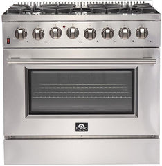 FORNO Appliance Package - 36 Inch Dual Fuel Range, 60 Inch Refrigerator, Microwave Drawer, Dishwasher, AP-FFSGS6156-36-7