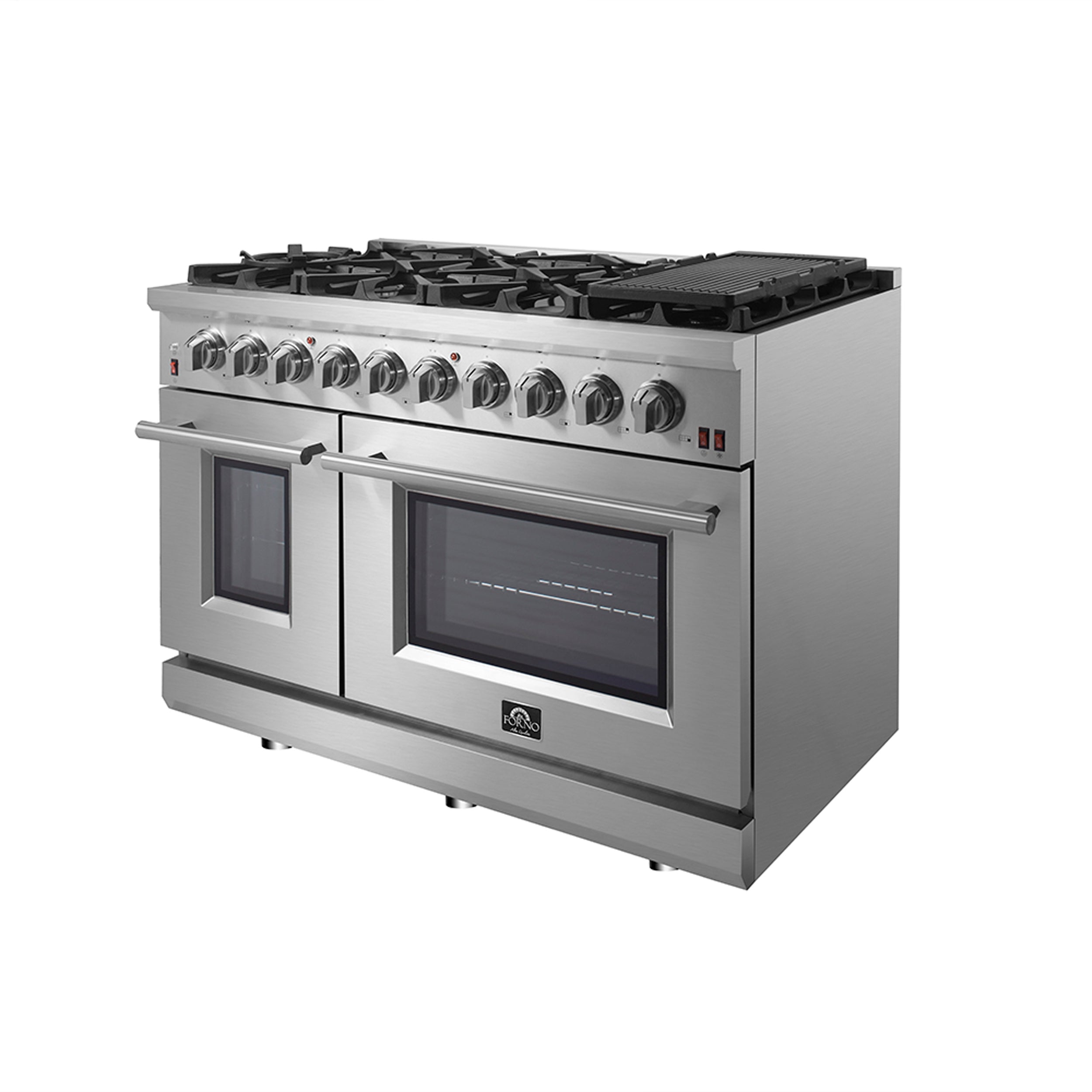 FORNO Appliance Package - 48" Gas Range, Range Hood, 36" Refrigerator, Dishwasher, Microwave Drawer, Wine Cooler, AP-FFSGS6239-48-5