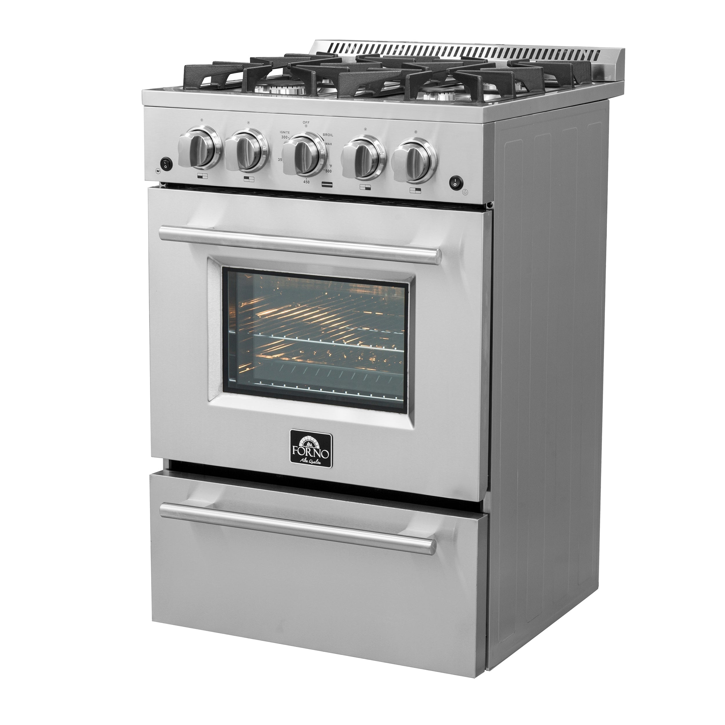 Forno Breno 24 in. Freestanding Gas Range, 2.3 cu. ft., 4 Sealed Burners, Storage Drawer, Stainless Steel (Model FFSGS6272-24)