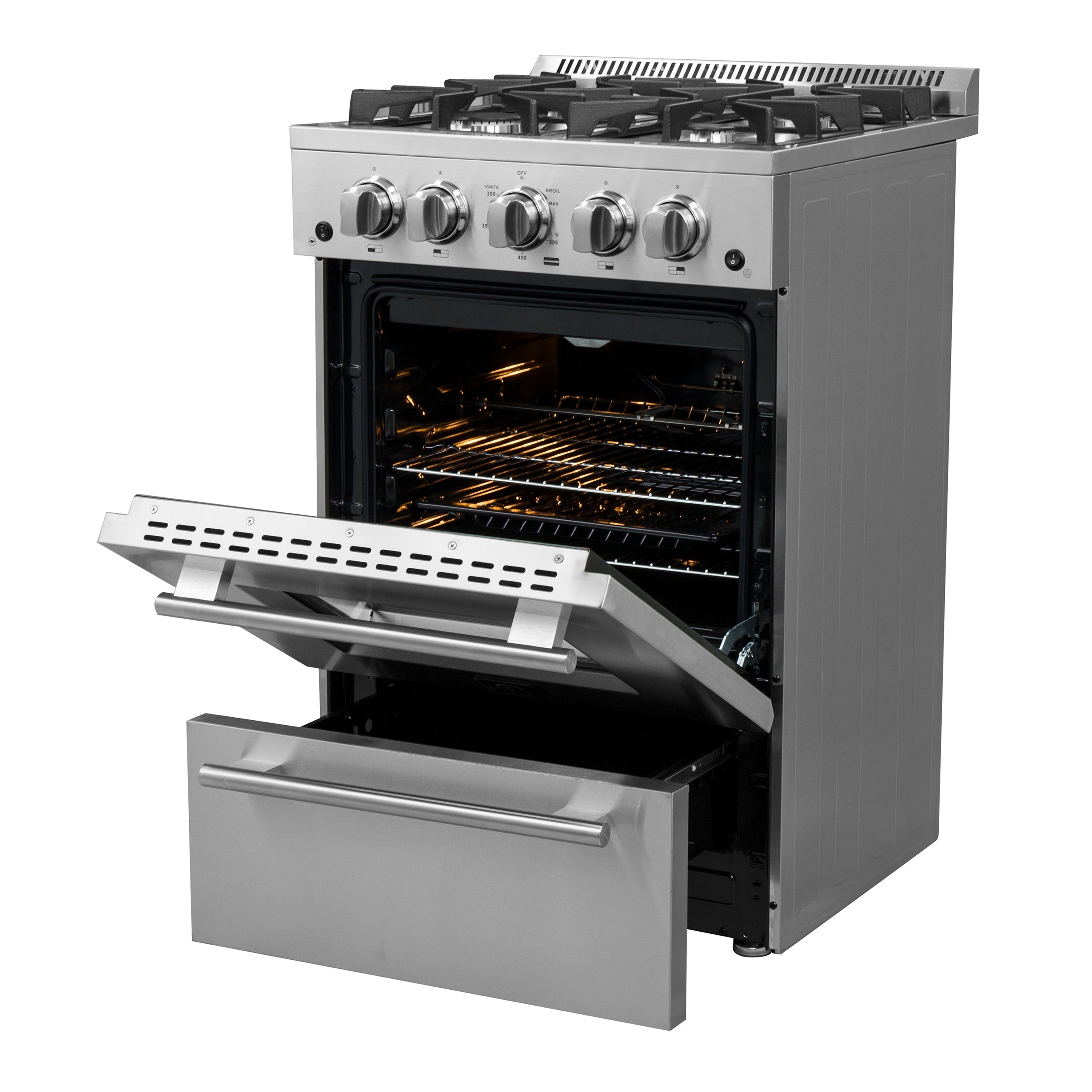 Forno Breno 24 in. Freestanding Gas Range, 2.3 cu. ft., 4 Sealed Burners, Storage Drawer, Stainless Steel (Model FFSGS6272-24)