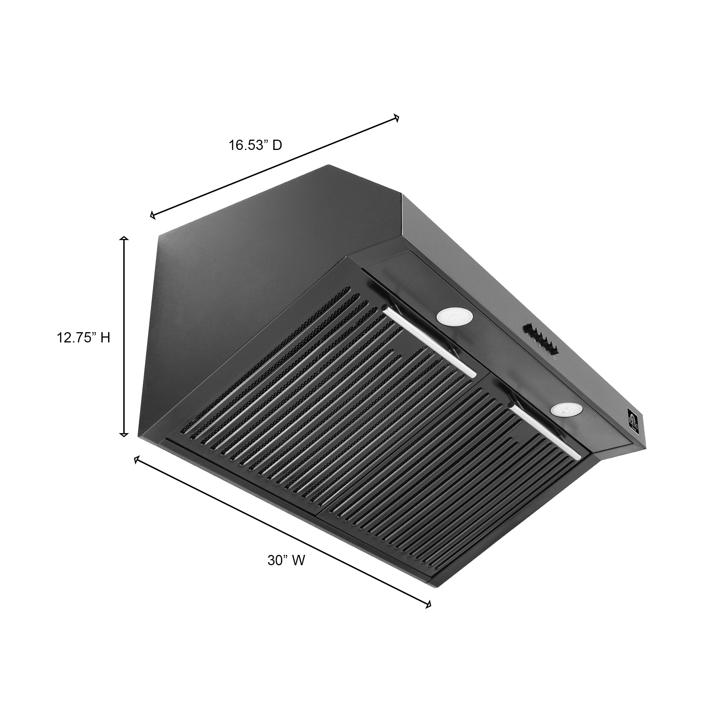 Forno Bari 30-Inch Under-Cabinet Range Hood, 400 CFM, Black with Stainless Steel Handles (FRHUC5255-30BLK)