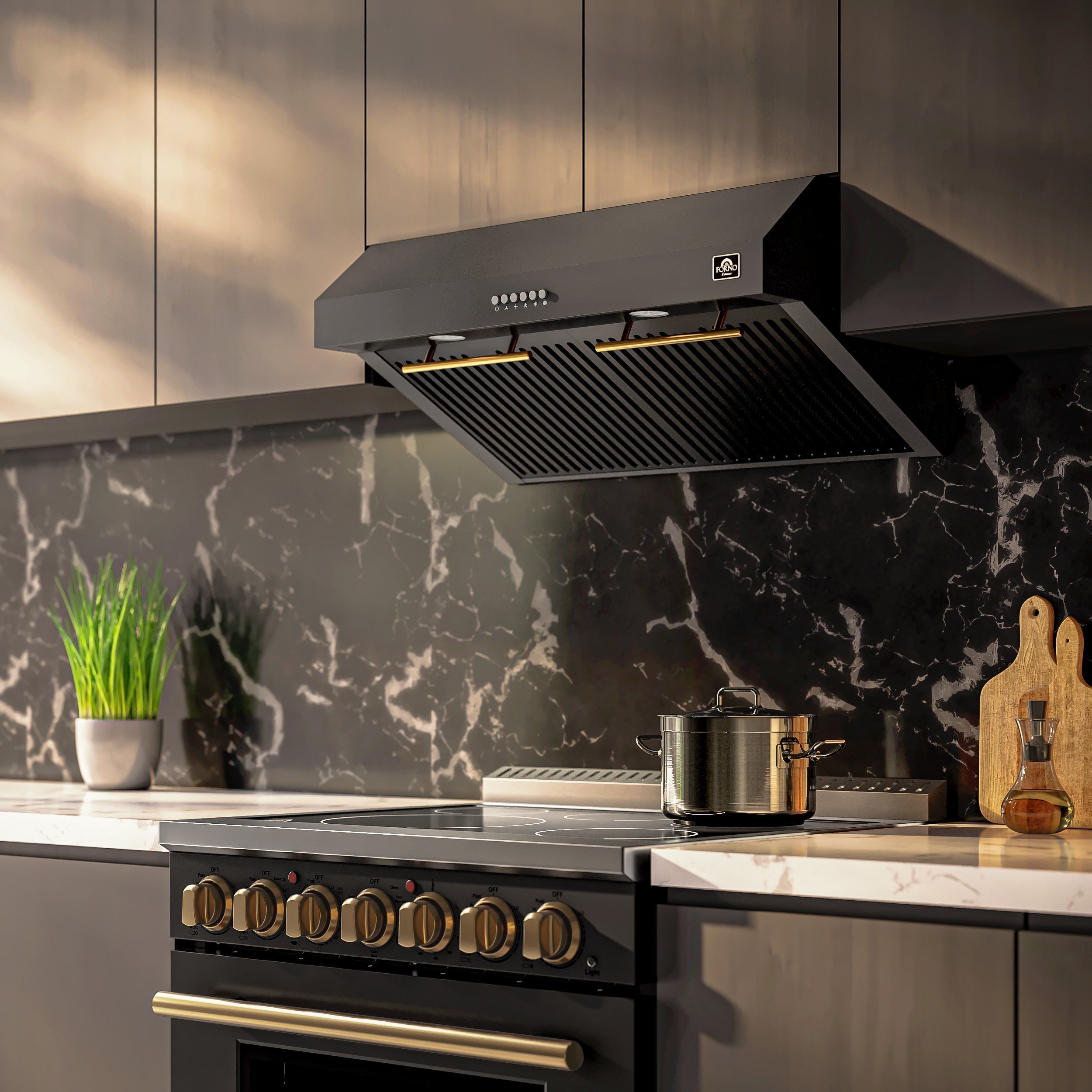 Forno Bari 30-Inch Under-Cabinet Range Hood, 400 CFM, Black with Stainless Steel Handles (FRHUC5255-30BLK)