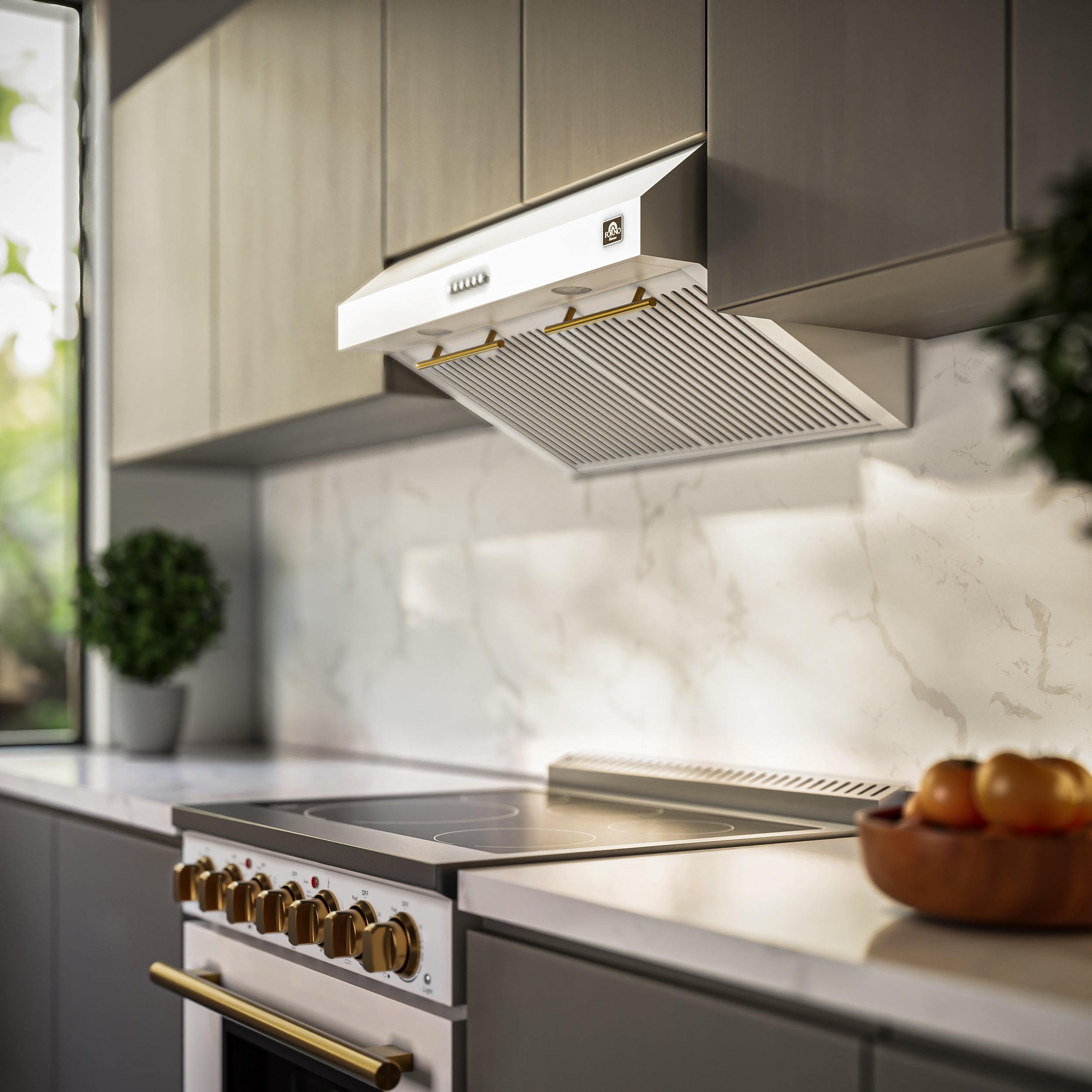 Forno Bari 30-Inch Under-Cabinet Range Hood, 400 CFM, White with Stainless Steel Handles (Model FRHUC5255-30WHT)