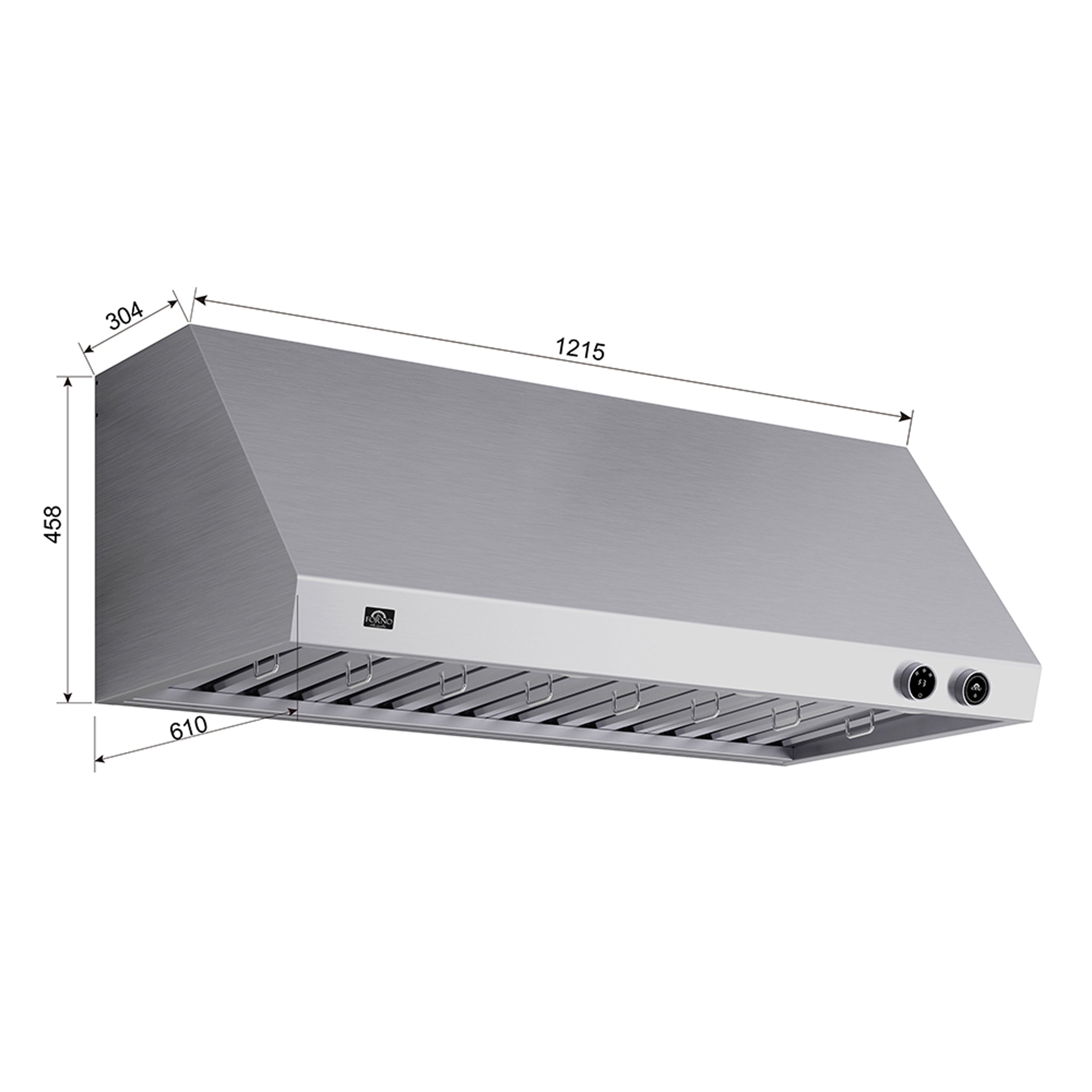 FORNO Biagio 48-Inch Wall-Mount Range Hood, 1200 CFM, Stainless Steel (Model FRHWM5009-48)