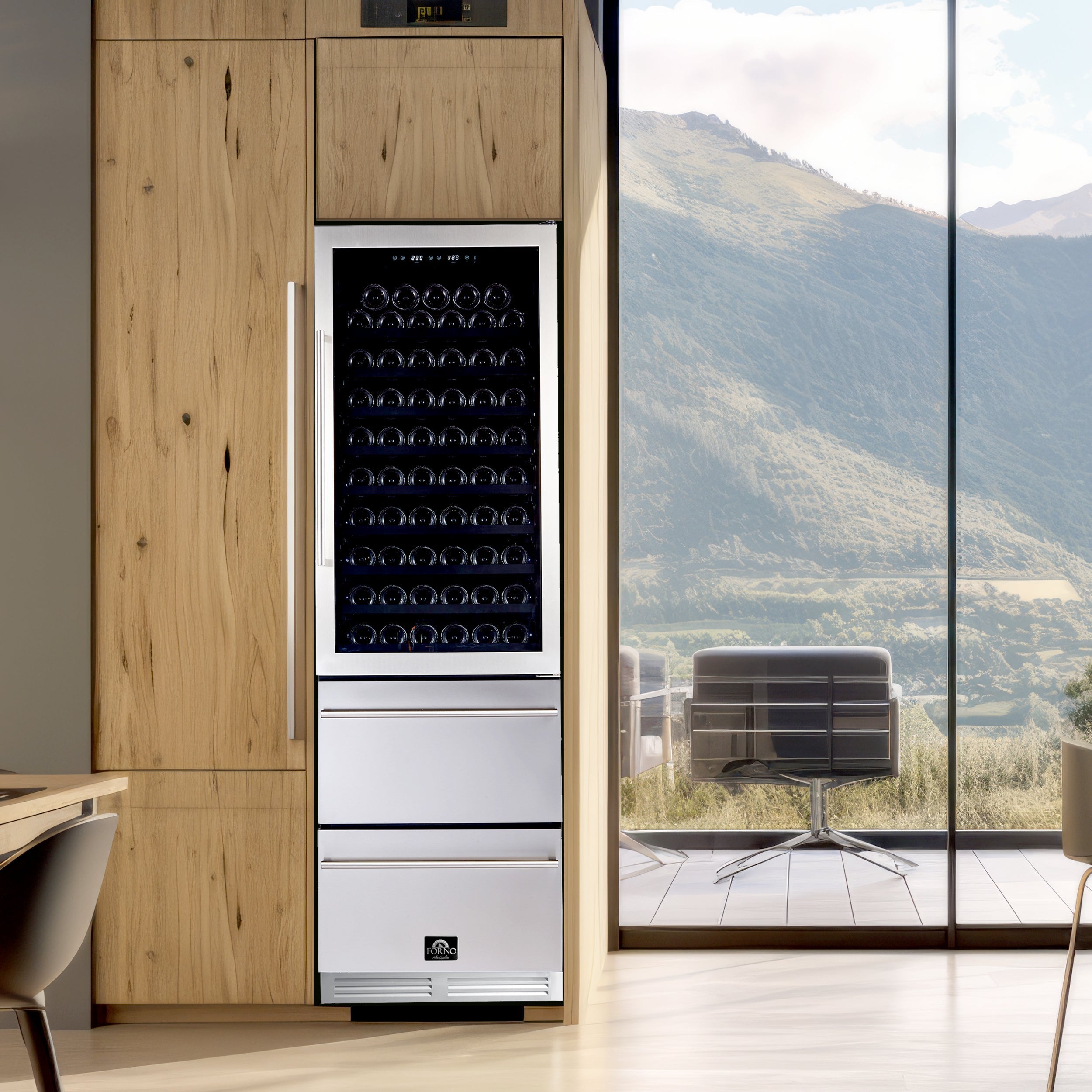 FORNO Azienda 24-Inch Built-In Wine Cooler, 108 Bottle Capacity, Triple Zone, Stainless Steel (FWCDR6628-24S)