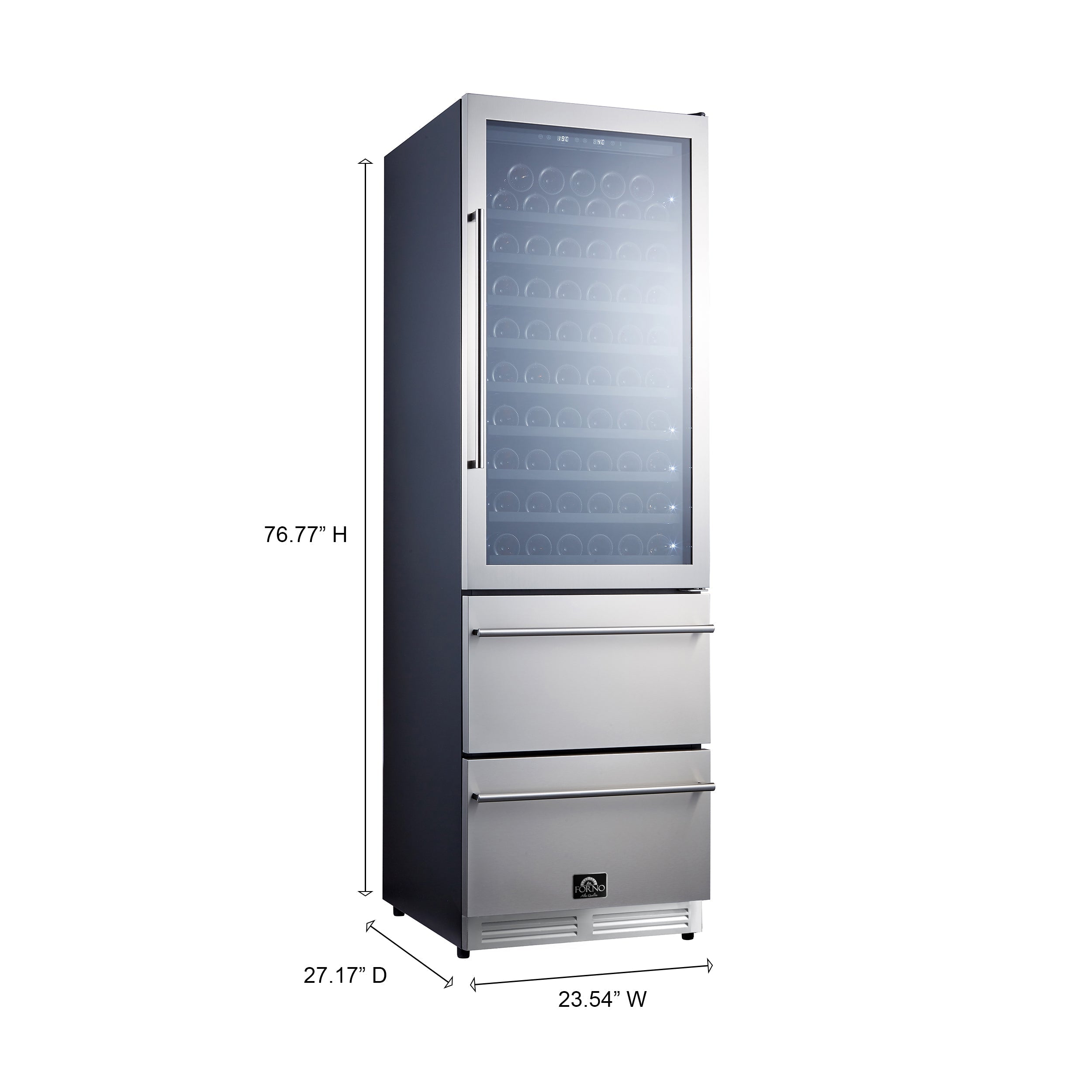 FORNO Azienda 24-Inch Built-In Wine Cooler, 108 Bottle Capacity, Triple Zone, Stainless Steel (FWCDR6628-24S)