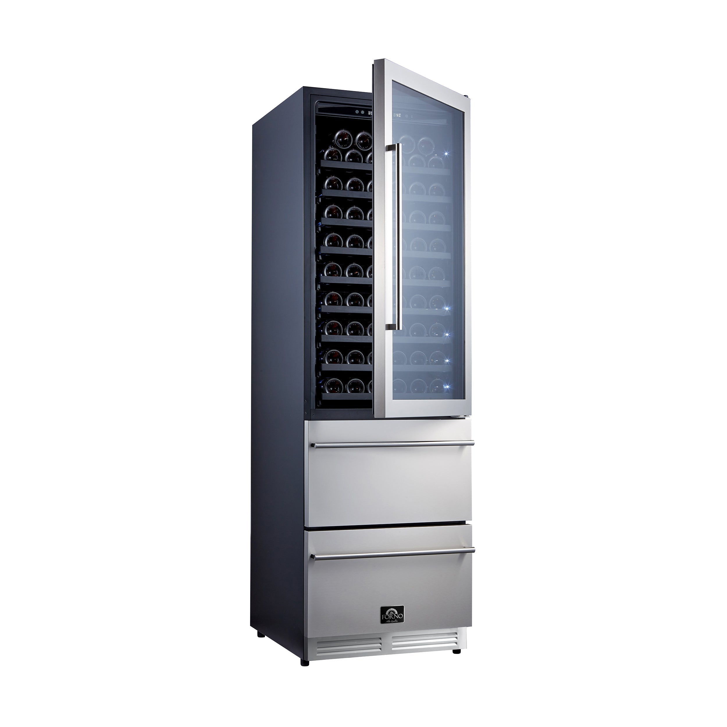 FORNO Azienda 24-Inch Built-In Wine Cooler, 108 Bottle Capacity, Triple Zone, Stainless Steel (FWCDR6628-24S)