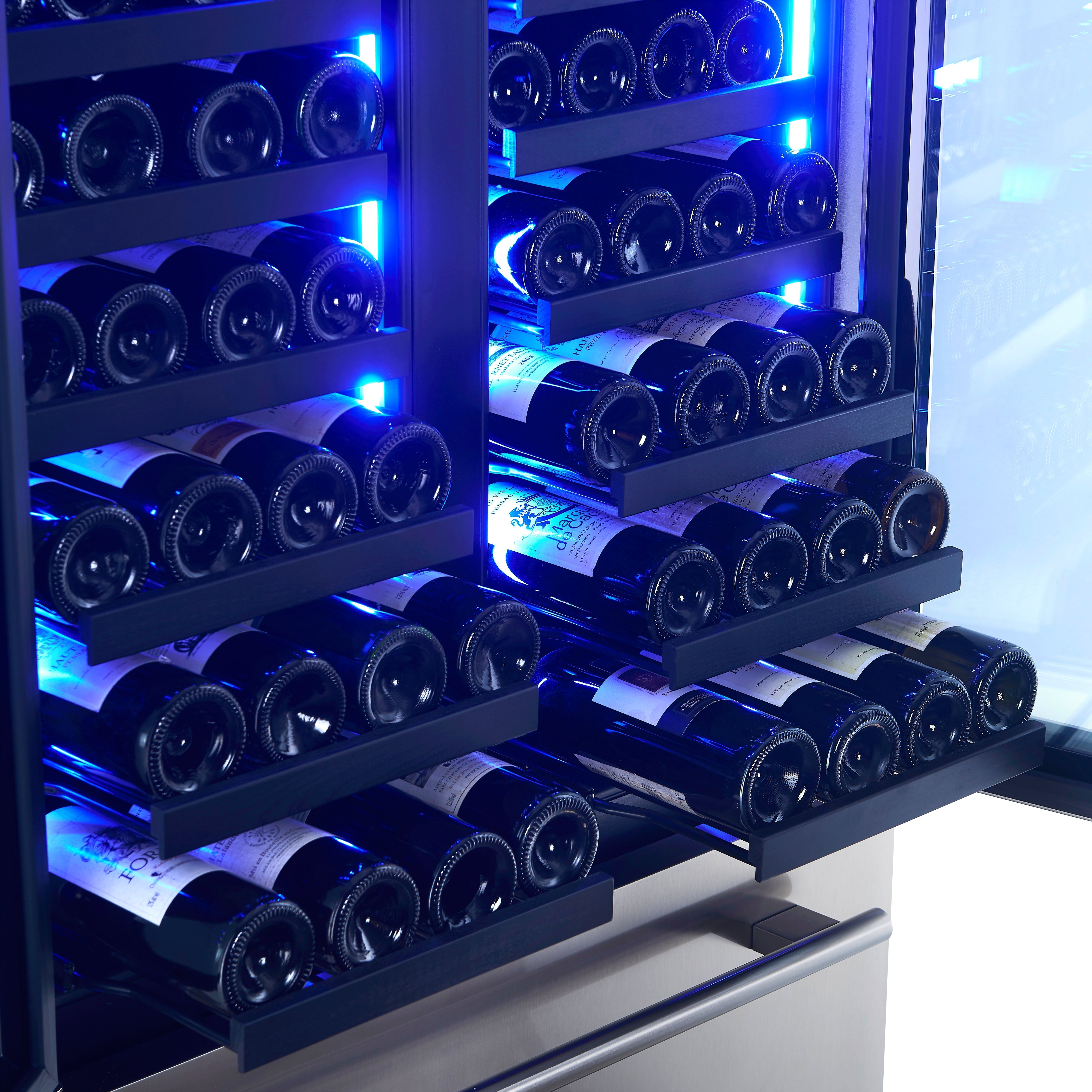 FORNO Campania 32-Inch Triple Zone French Door Wine Cooler with Dual Beverage Drawers, 120-Bottle Capacity (Model FWCDR6635-32S)