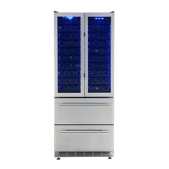 FORNO Campania 32-Inch Triple Zone French Door Wine Cooler with Dual Beverage Drawers, 120-Bottle Capacity (Model FWCDR6635-32S)