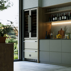 FORNO Campania 32-Inch Triple Zone French Door Wine Cooler with Dual Beverage Drawers, 120-Bottle Capacity (Model FWCDR6635-32S)