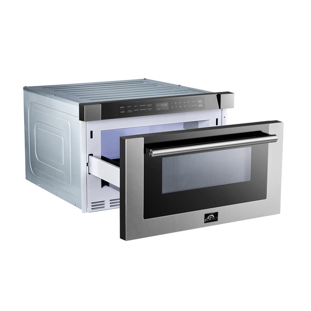 FORNO Appliance Package - 36 Inch Pro Gas Range, Wall Mount Range Hood, Microwave Drawer, Dishwasher, AP-FFSGS6260-36-6