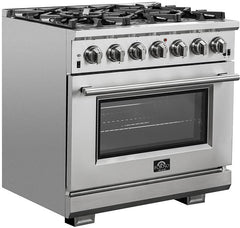 FORNO Appliance Package - 36 Inch Gas Burner/Electric Oven Pro Range, Wall Mount Range Hood, AP-FFSGS6187-36
