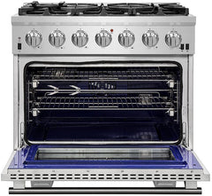FORNO Appliance Package - 36 Inch Pro Gas Range, Range Hood, Refrigerator, Microwave Drawer, Dishwasher, Wine Cooler, AP-FFSGS6260-36-W-9