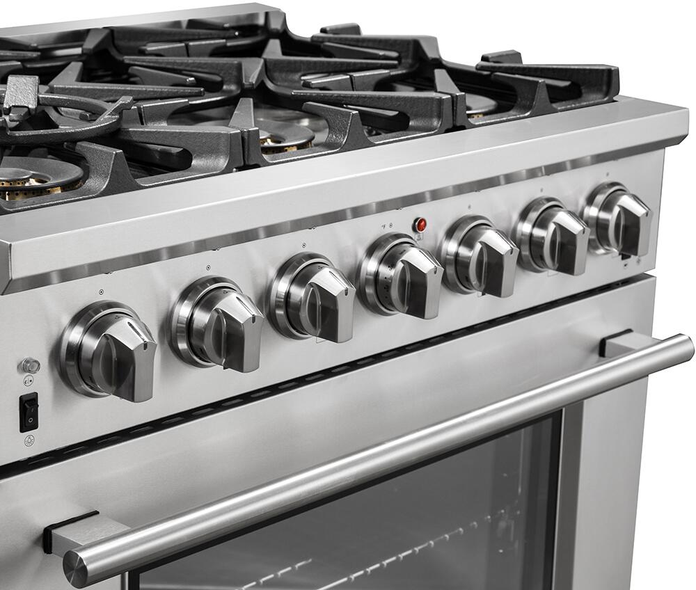 FORNO Appliance Package - 36 Inch Pro Gas Range, Range Hood, Refrigerator, Microwave Drawer, Dishwasher, Wine Cooler, AP-FFSGS6260-36-9