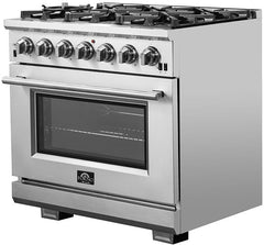FORNO Appliance Package - 36 Inch Pro Gas Range, Range Hood, Refrigerator, Microwave Drawer, Dishwasher, Wine Cooler, AP-FFSGS6260-36-W-9