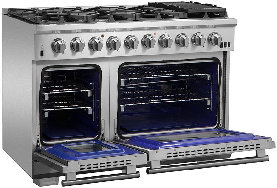 FORNO Appliance Package - 48 Inch Pro Gas Range, Range Hood, Refrigerator, Microwave Drawer, Dishwasher, Wine Cooler, AP-FFSGS6260-48-9