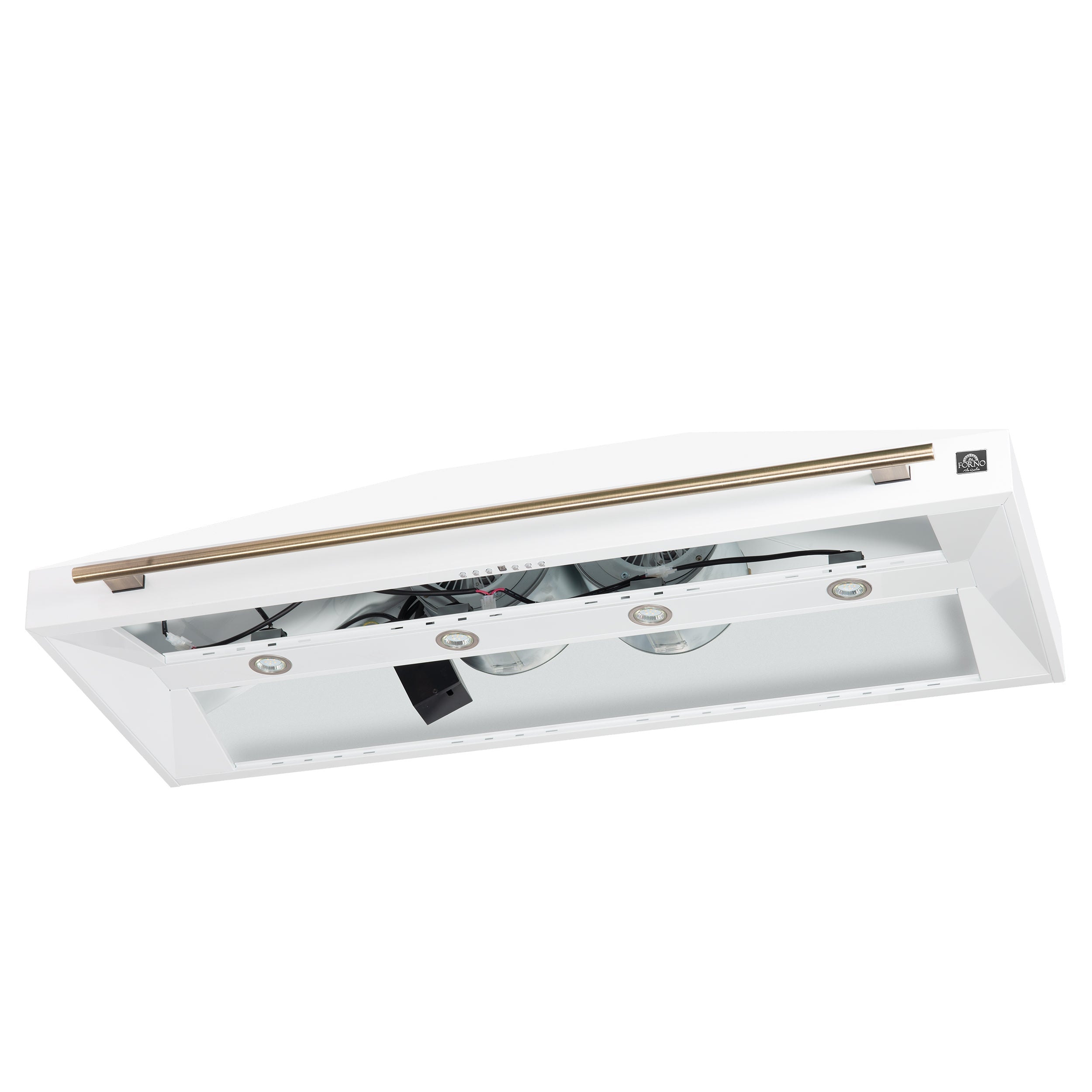 Forno Aria 60-Inch Wall-Mount Range Hood, 1200 CFM, Convertible Venting, White with Antique Brass Accents (FRHWM5095-60WHT)