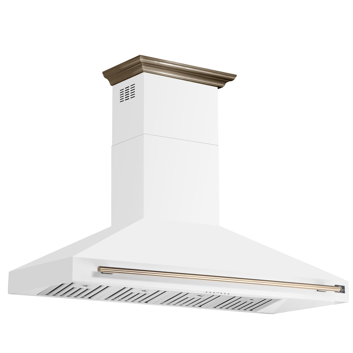 Forno Aria 60-Inch Wall-Mount Range Hood, 1200 CFM, Convertible Venting, White with Antique Brass Accents (FRHWM5095-60WHT)