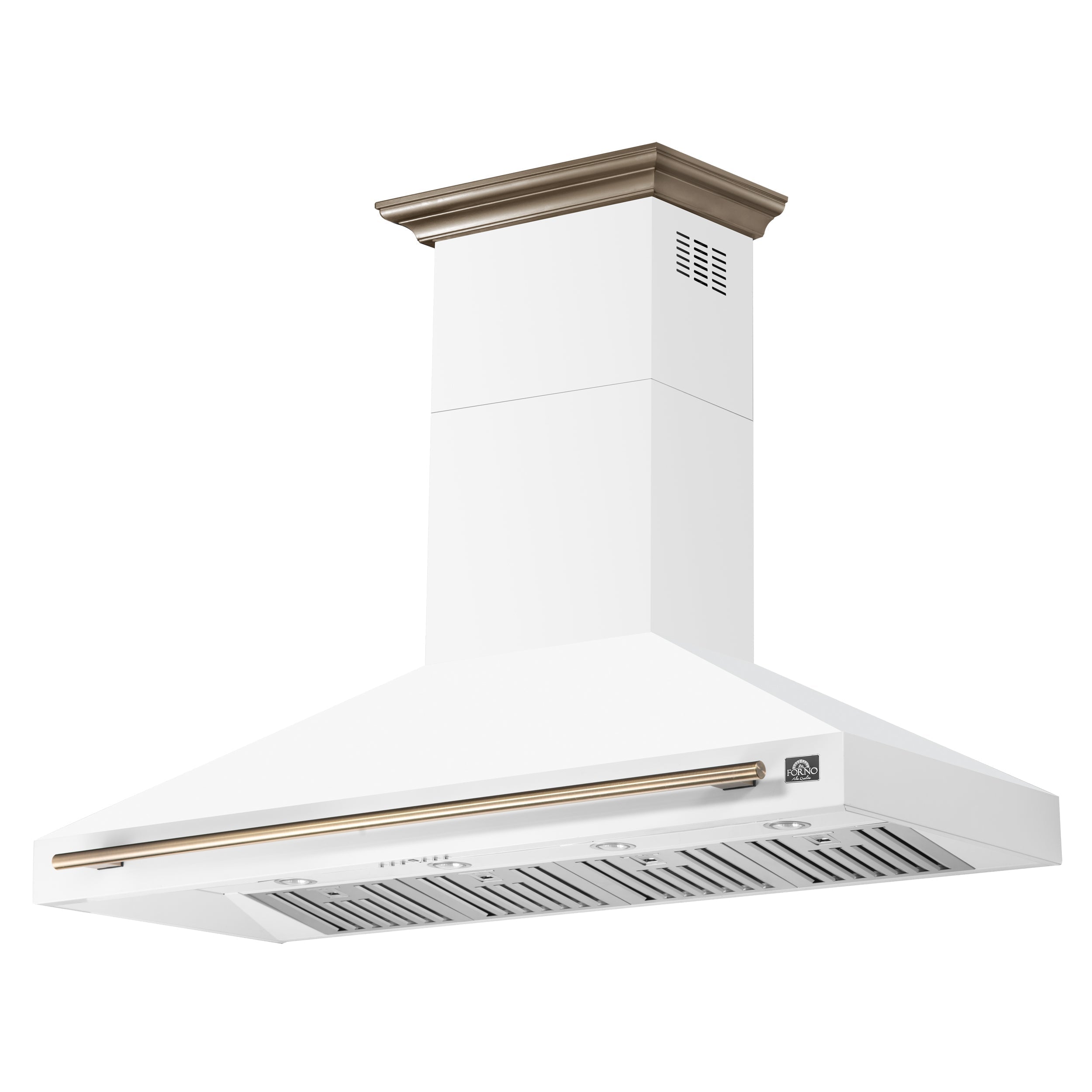 Forno Aria 60-Inch Wall-Mount Range Hood, 1200 CFM, Convertible Venting, White with Antique Brass Accents (FRHWM5095-60WHT)