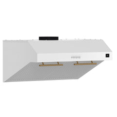 Forno Bari 30-Inch Under-Cabinet Range Hood, 400 CFM, White with Antique Brass Handles (Model FRHUC5255-30WHT)