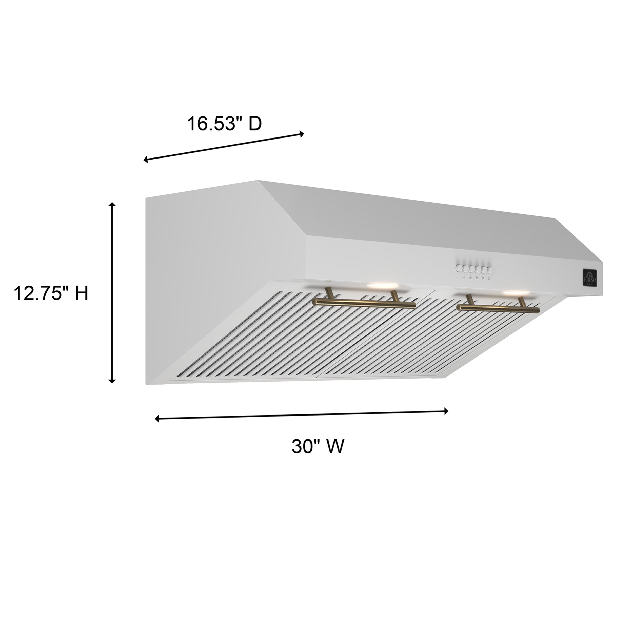 Forno Bari 30-Inch Under-Cabinet Range Hood, 400 CFM, White with Antique Brass Handles (Model FRHUC5255-30WHT)