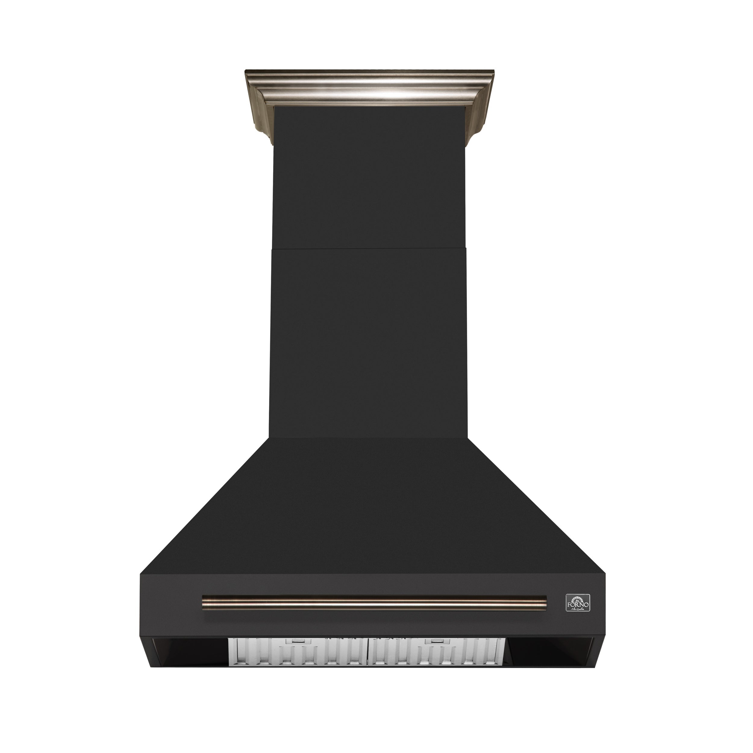 Forno Aria 30-Inch Wall-Mounted Convertible Range Hood, 600 CFM, Black with Antique Brass Accents (Model FRHWM5095-30BLK)