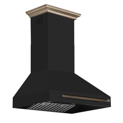 Forno Aria 30-Inch Wall-Mounted Convertible Range Hood, 600 CFM, Black with Antique Brass Accents (Model FRHWM5095-30BLK)