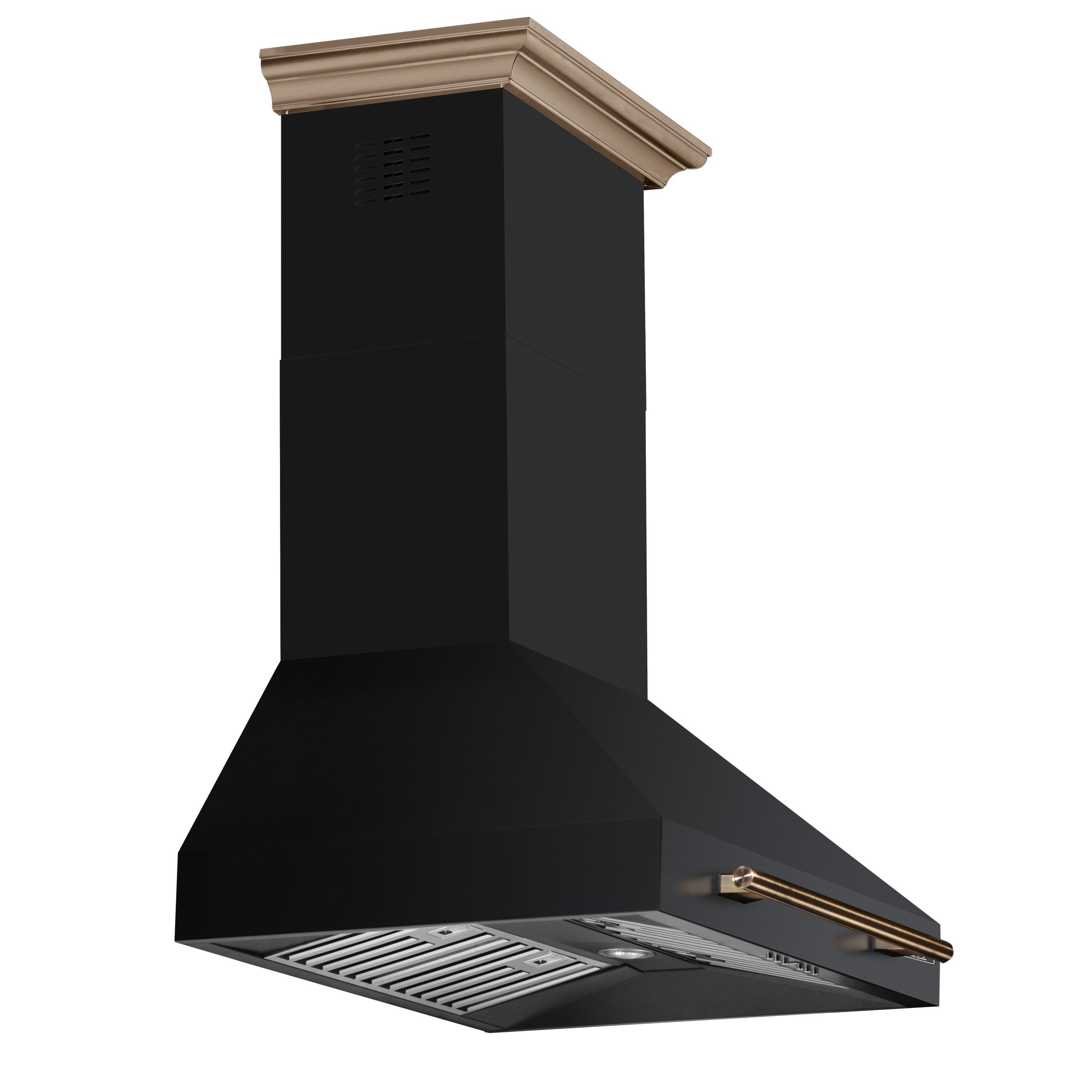 Forno Aria 30-Inch Wall-Mounted Convertible Range Hood, 600 CFM, Black with Antique Brass Accents (Model FRHWM5095-30BLK)
