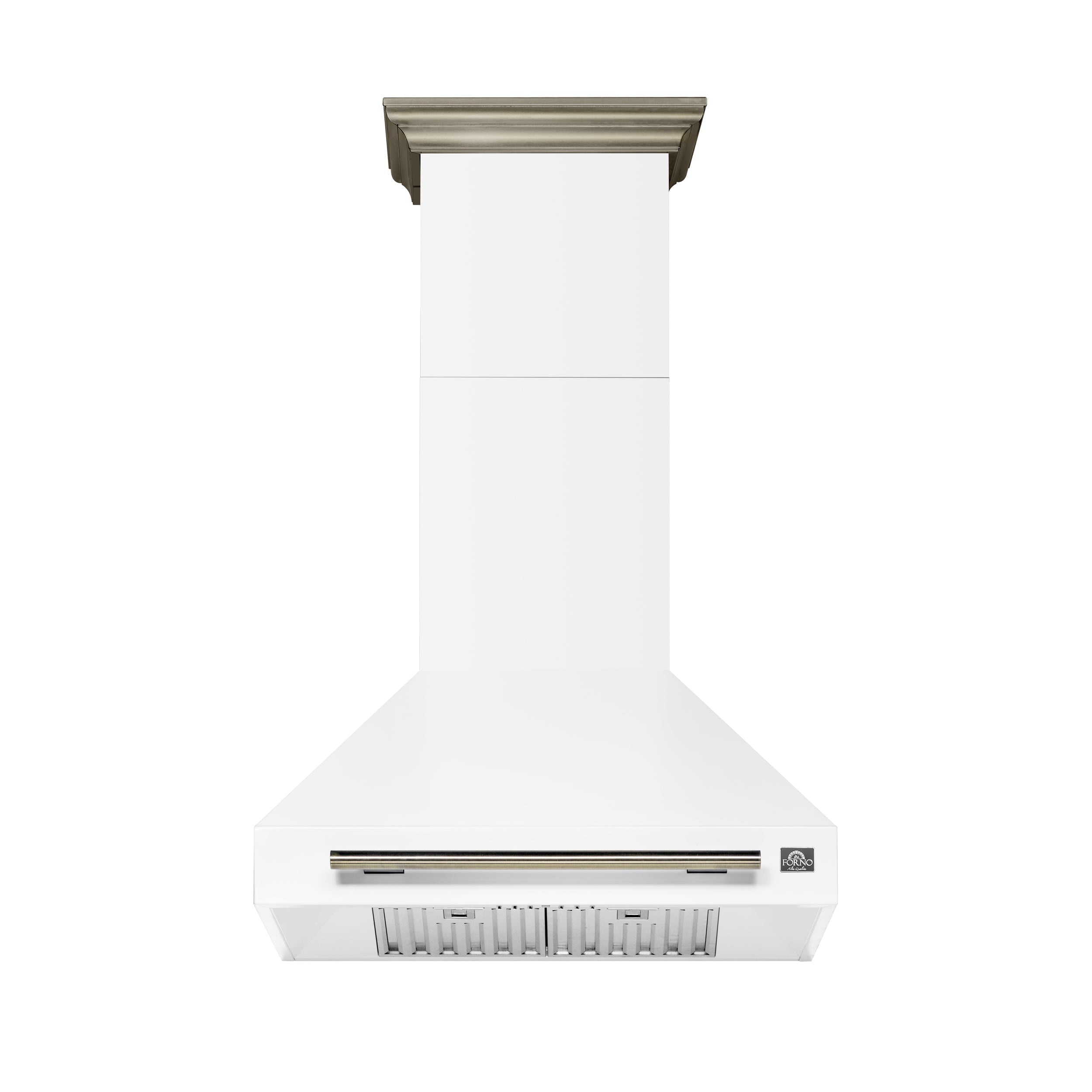 FORNO Aria 30-Inch Wall-Mount Convertible Range Hood, 600 CFM, White with Antique Brass Accents (Model FRHWM5095-30WHT)