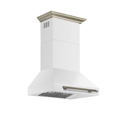 FORNO Aria 30-Inch Wall-Mount Convertible Range Hood, 600 CFM, White with Antique Brass Accents (Model FRHWM5095-30WHT)