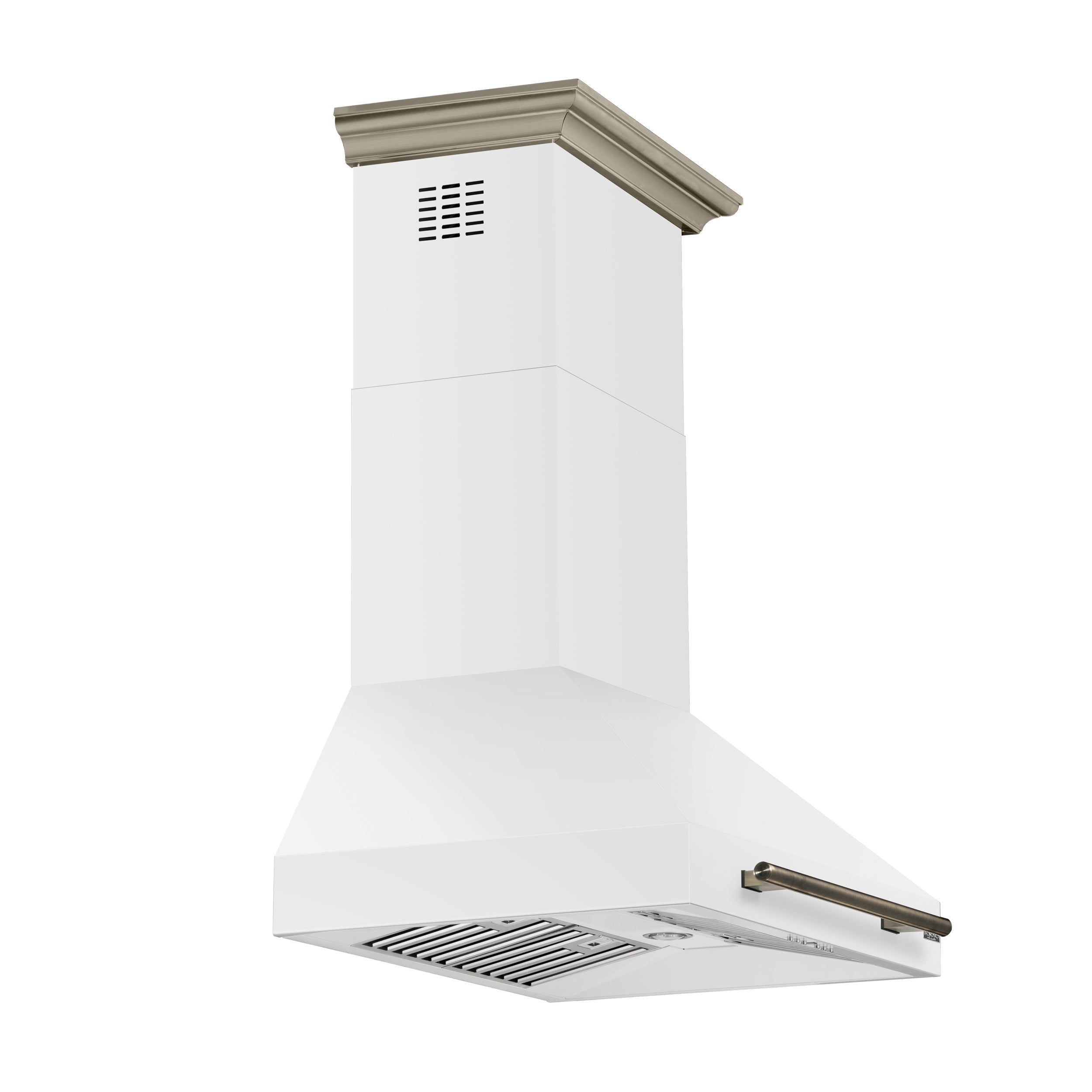 FORNO Aria 30-Inch Wall-Mount Convertible Range Hood, 600 CFM, White with Antique Brass Accents (Model FRHWM5095-30WHT)