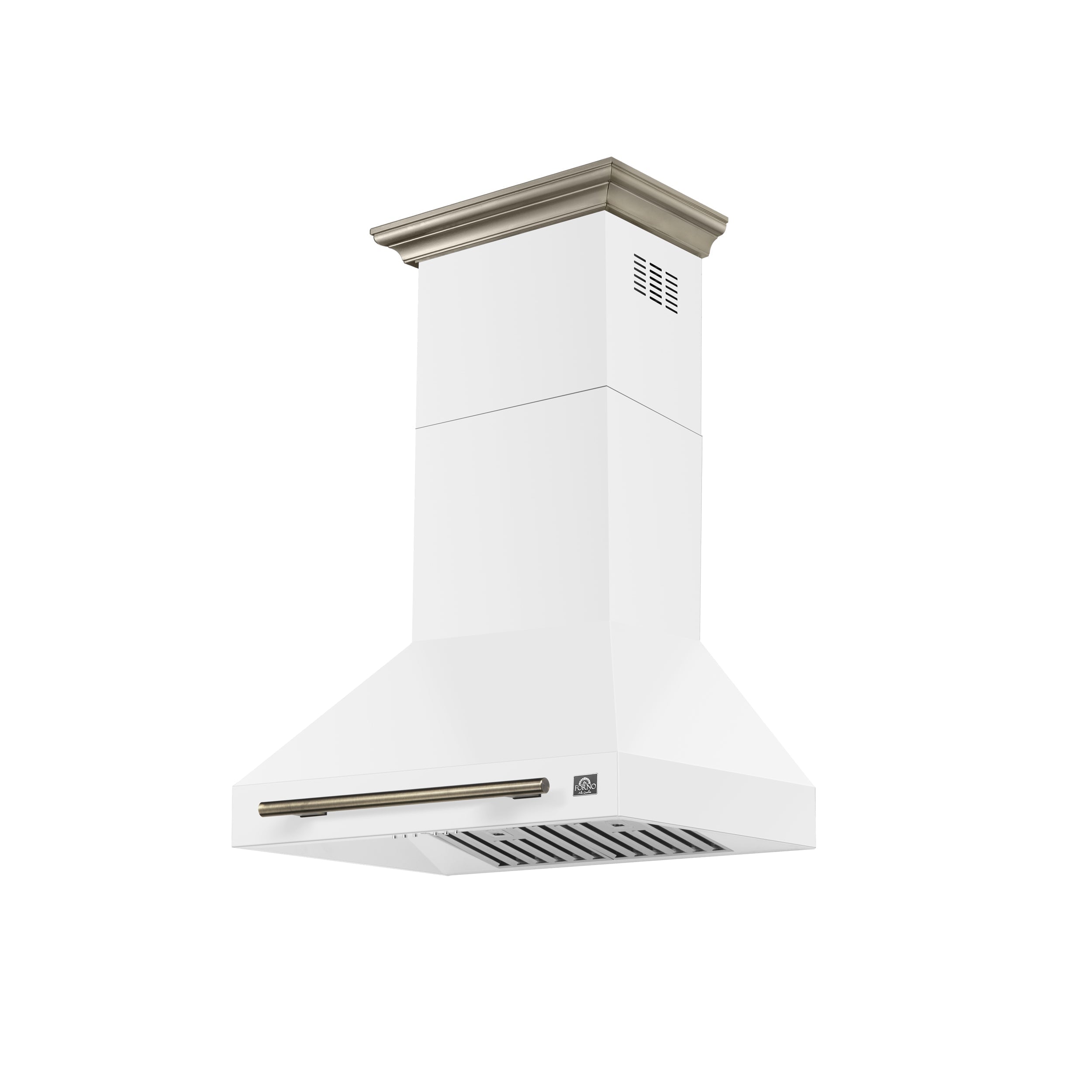 FORNO Aria 30-Inch Wall-Mount Convertible Range Hood, 600 CFM, White with Antique Brass Accents (Model FRHWM5095-30WHT)