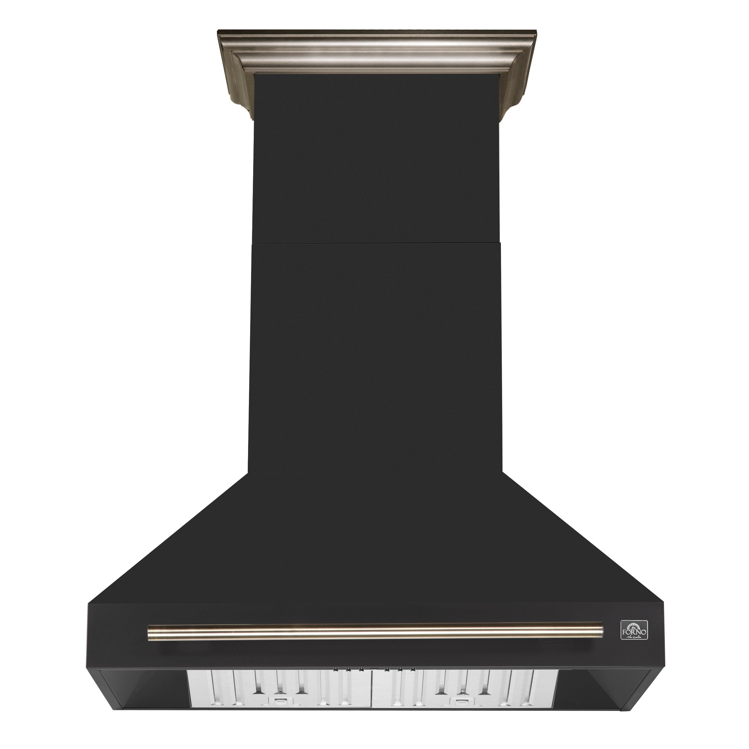 FORNO Aria 36-Inch Wall-Mount Range Hood, 1200 CFM, Black Finish with Antique Brass Accents (Model FRHWM5095-36BLK)