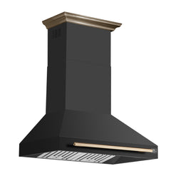 FORNO Aria 36-Inch Wall-Mount Range Hood, 1200 CFM, Black Finish with Antique Brass Accents (Model FRHWM5095-36BLK)