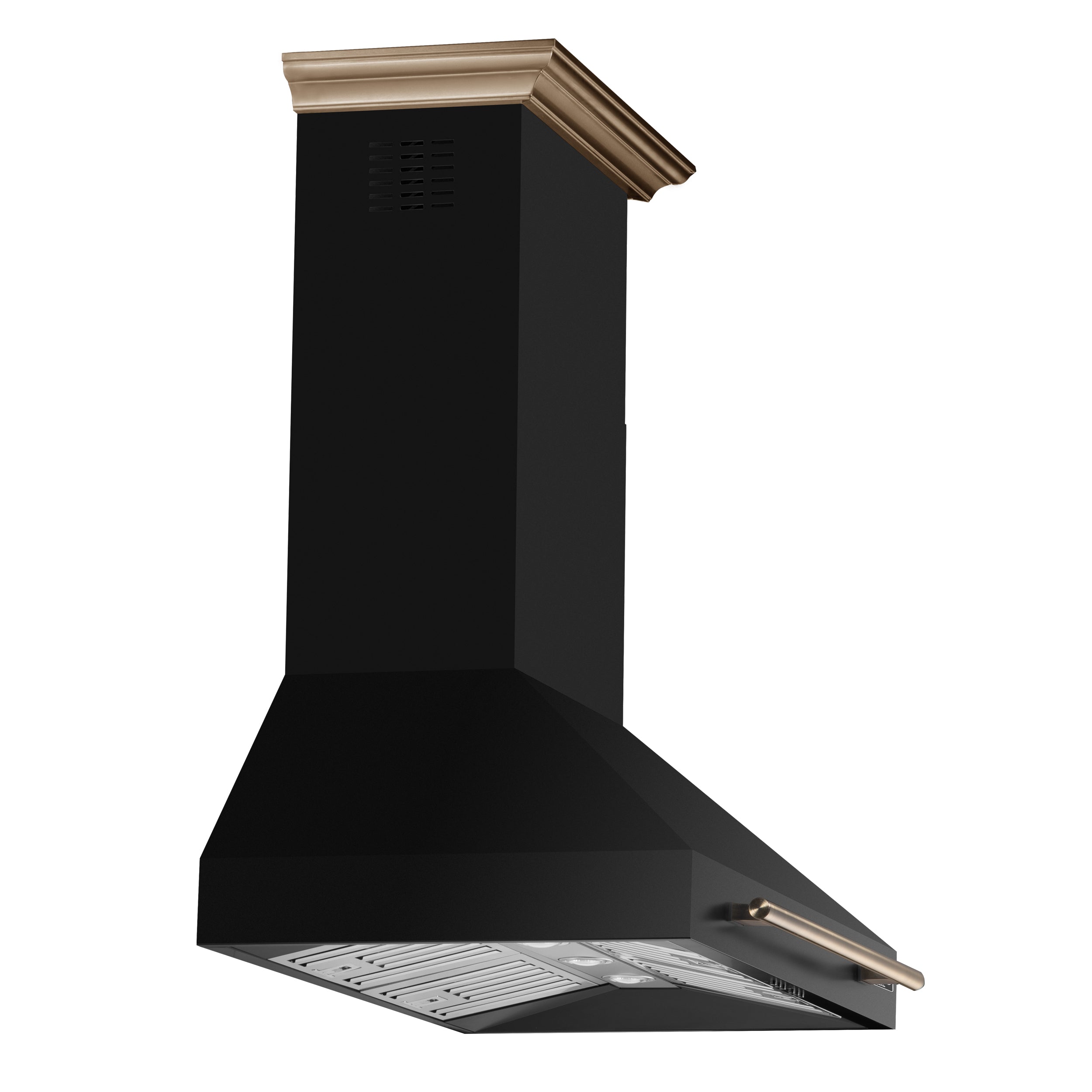 FORNO Aria 36-Inch Wall-Mount Range Hood, 1200 CFM, Black Finish with Antique Brass Accents (Model FRHWM5095-36BLK)