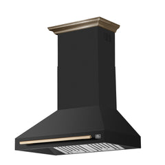 FORNO Aria 36-Inch Wall-Mount Range Hood, 1200 CFM, Black Finish with Antique Brass Accents (Model FRHWM5095-36BLK)