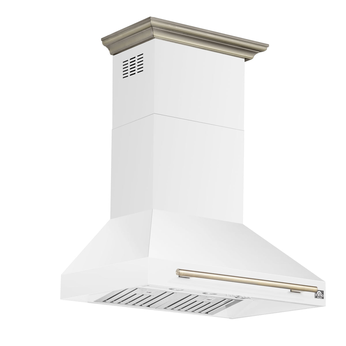 Forno Aria 36-Inch Wall-Mount Range Hood, 1200 CFM, White with Antique Brass Accents (Model FRHWM5095-36WHT)
