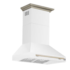 Forno Aria 36-Inch Wall-Mount Range Hood, 1200 CFM, White with Antique Brass Accents (Model FRHWM5095-36WHT)
