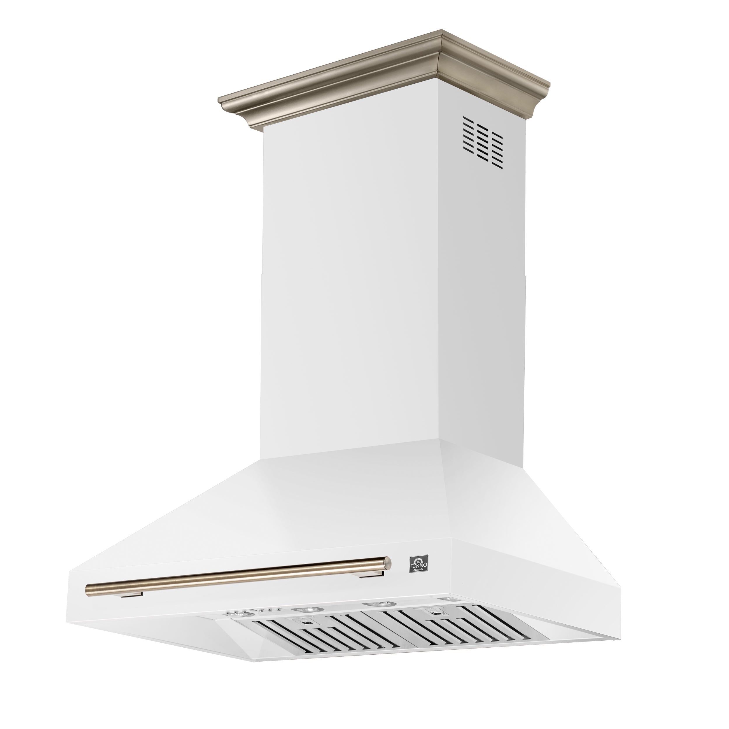 Forno Aria 36-Inch Wall-Mount Range Hood, 1200 CFM, White with Antique Brass Accents (Model FRHWM5095-36WHT)