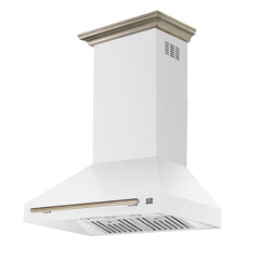 Forno Aria 36-Inch Wall-Mount Range Hood, 1200 CFM, White with Antique Brass Accents (Model FRHWM5095-36WHT)