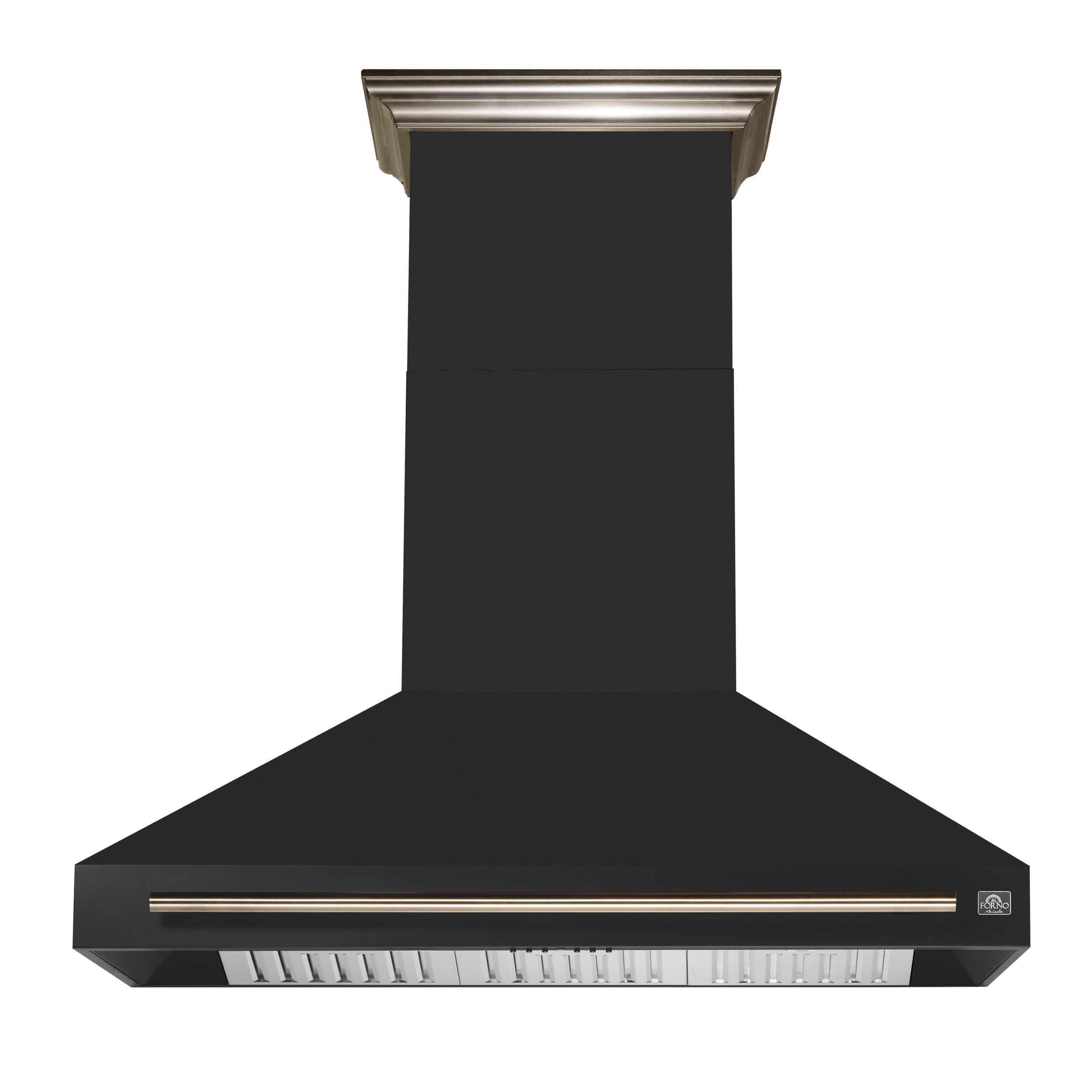 FORNO Aria 48-Inch Wall-Mount Range Hood, 1200 CFM, Black with Antique Brass Accents (Model FRHWM5095-48BLK)