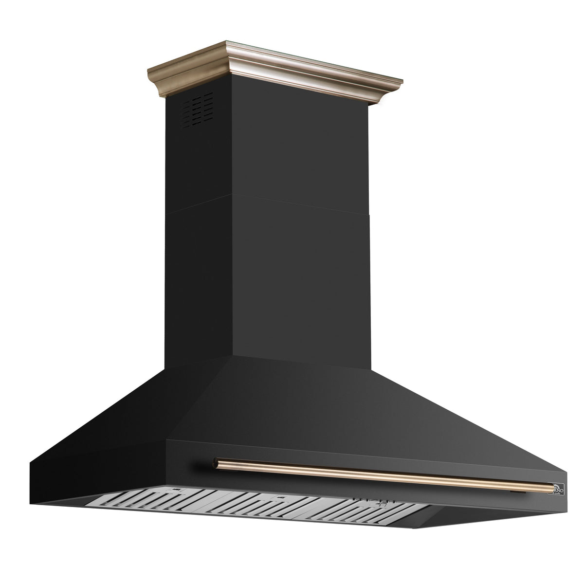 FORNO Aria 48-Inch Wall-Mount Range Hood, 1200 CFM, Black with Antique Brass Accents (Model FRHWM5095-48BLK)