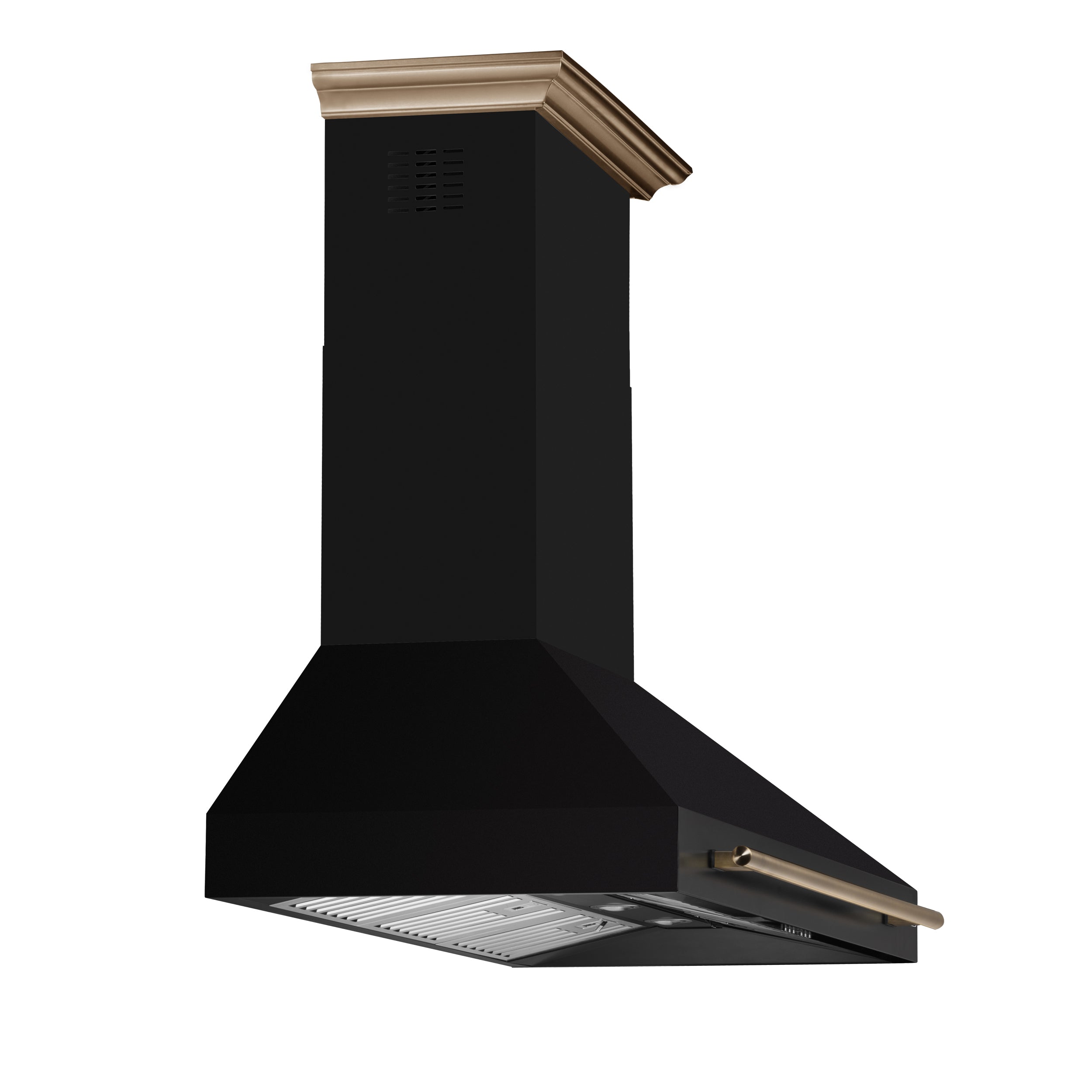 FORNO Aria 48-Inch Wall-Mount Range Hood, 1200 CFM, Black with Antique Brass Accents (Model FRHWM5095-48BLK)