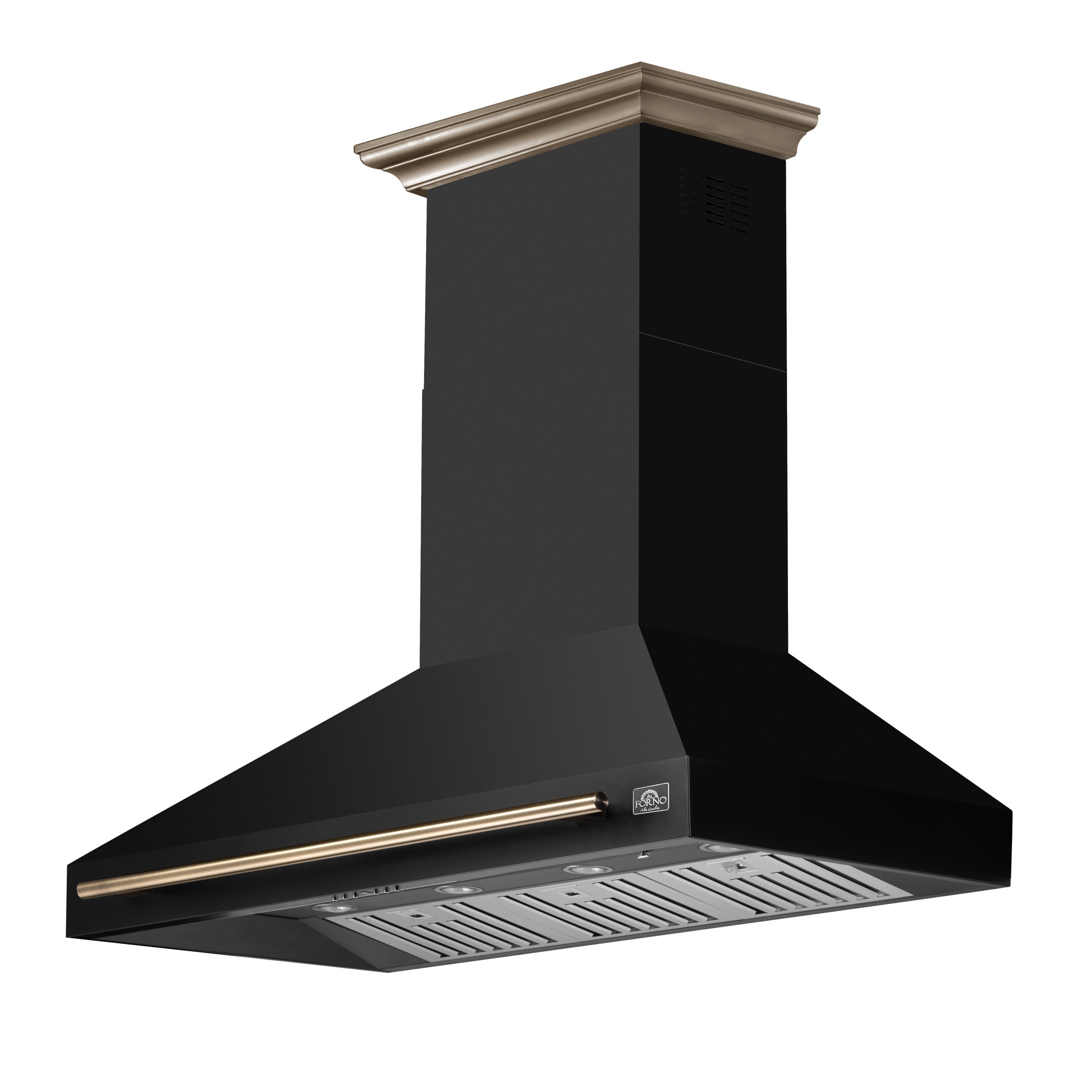 FORNO Aria 48-Inch Wall-Mount Range Hood, 1200 CFM, Black with Antique Brass Accents (Model FRHWM5095-48BLK)