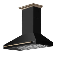 FORNO Aria 48-Inch Wall-Mount Range Hood, 1200 CFM, Black with Antique Brass Accents (Model FRHWM5095-48BLK)
