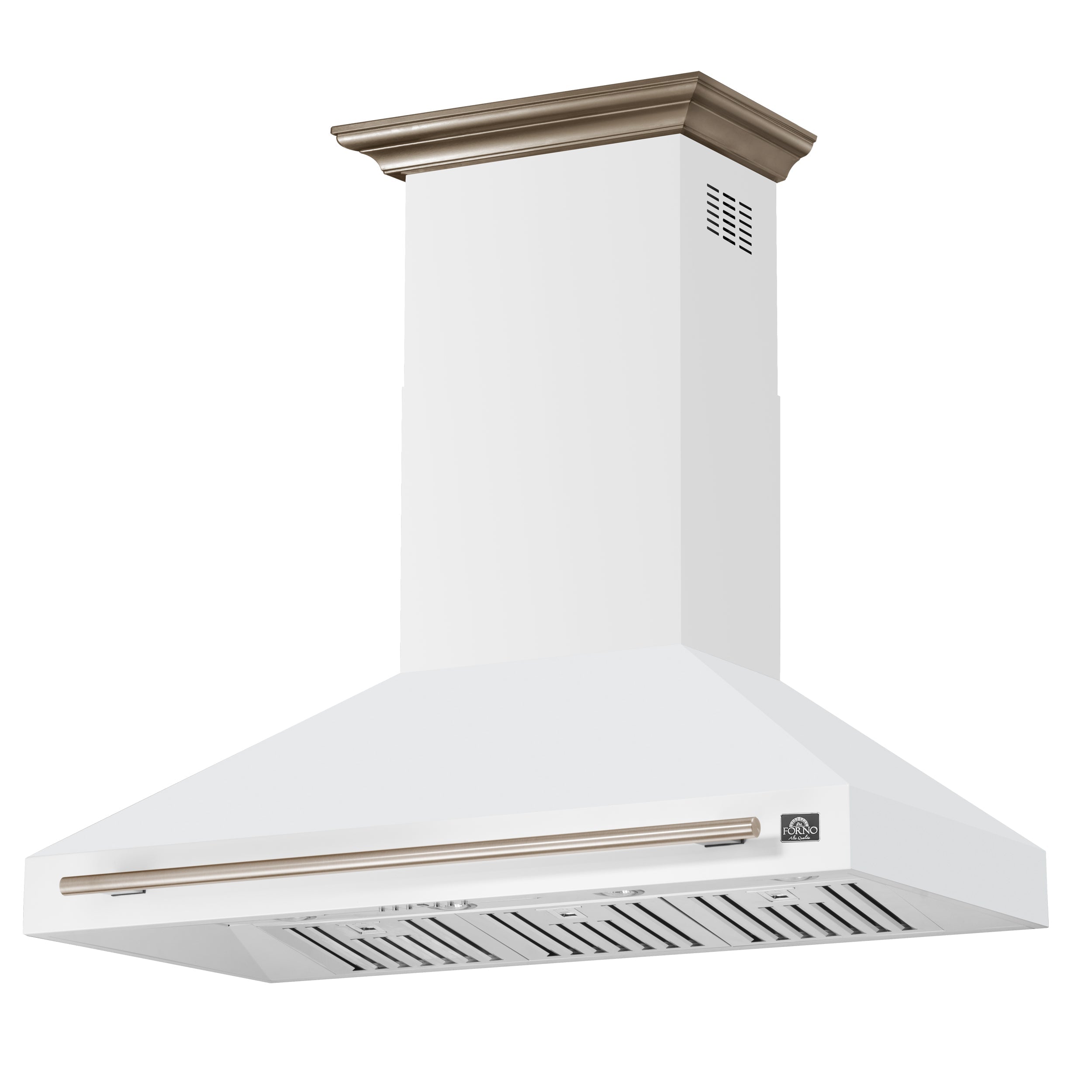 Forno Aria 48-Inch Wall-Mount Range Hood, 1200 CFM, White with Antique Brass Accents (Model FRHWM5095-48WHT)