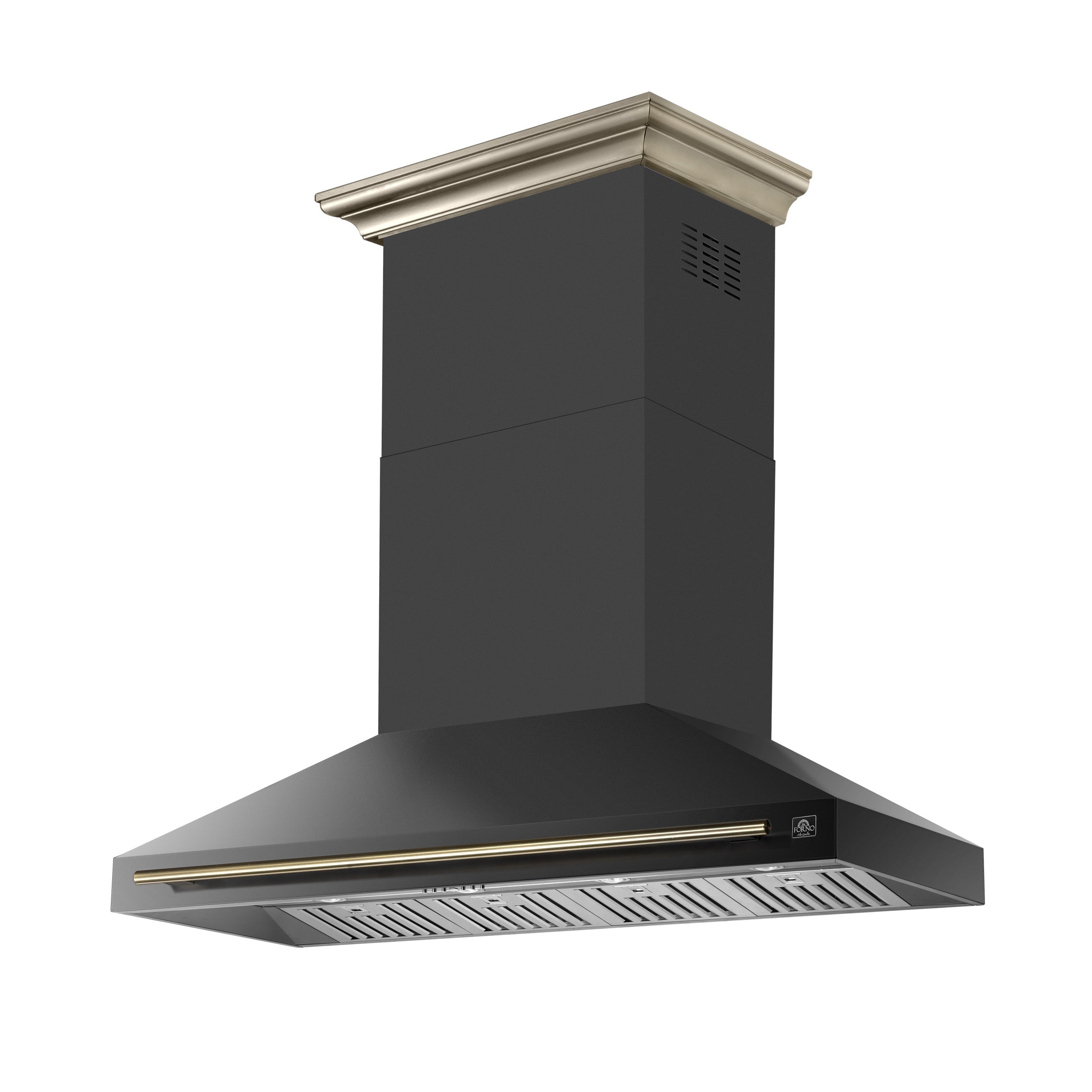 Forno Aria 60-Inch Wall-Mount Range Hood, 1200 CFM, Convertible Ducting, Black Finish with Brass Accents (Model FRHWM5095-60BLK)