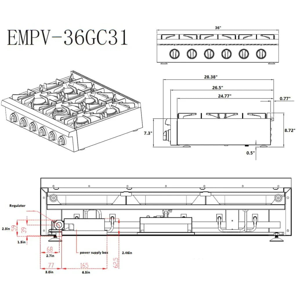 Empava 36-Inch Pro-Style Slide-In Natural Gas Cooktops (EMPV-36GC31)